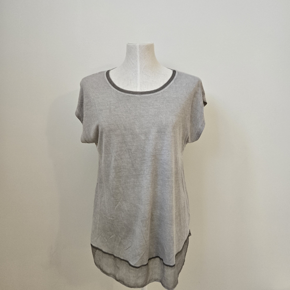 Dantelle Sheer Hem Tee Grey Layered Top Size Large